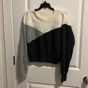 color block grey and white sweater